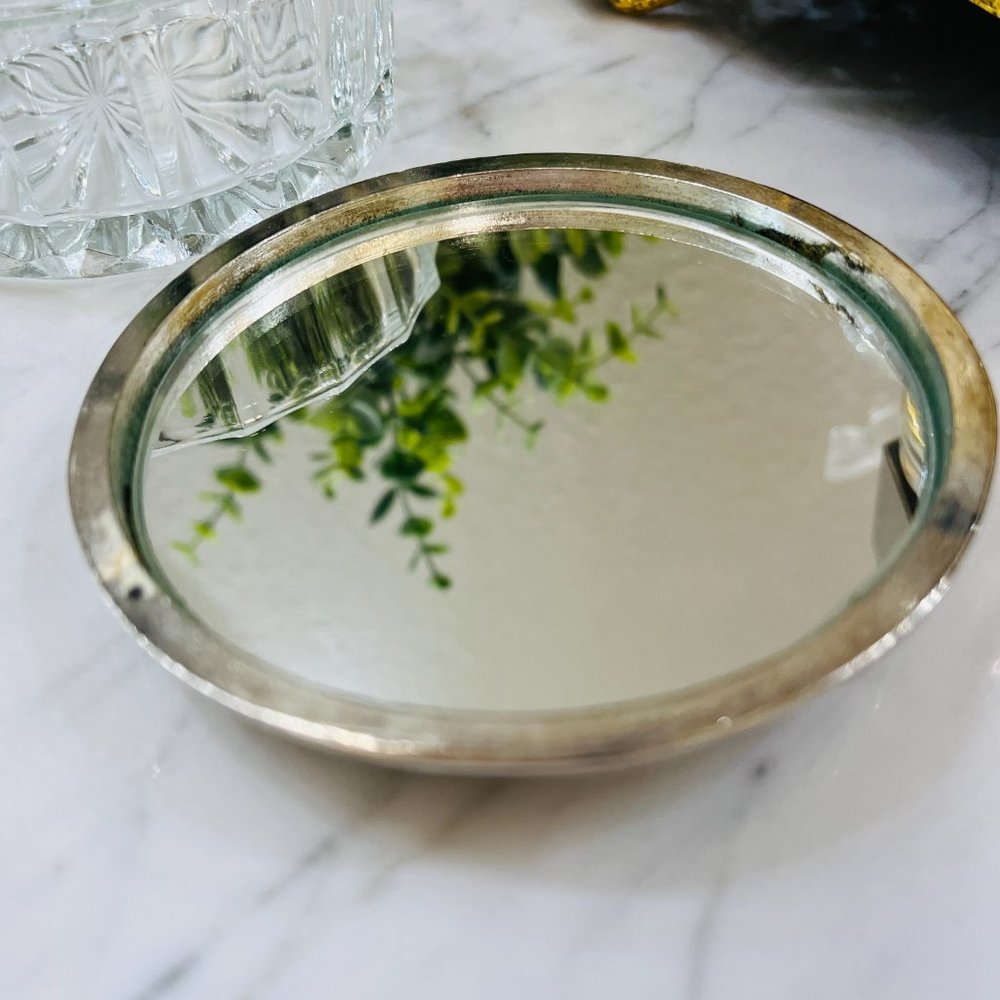 VTG silver and glass vanity bowl with mirror - Picture 6 of 9